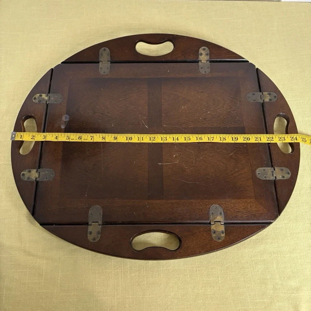 Vintage Mahogany Butlers Tray Folding Handles With Brass Hinges 70s - Tray Only